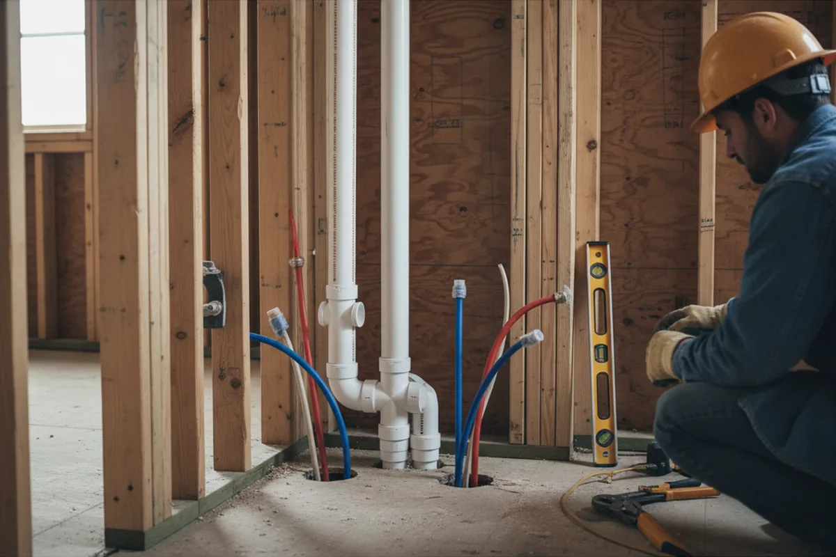 Drain and supply rough-in during Sump Pump Repair in Onemo